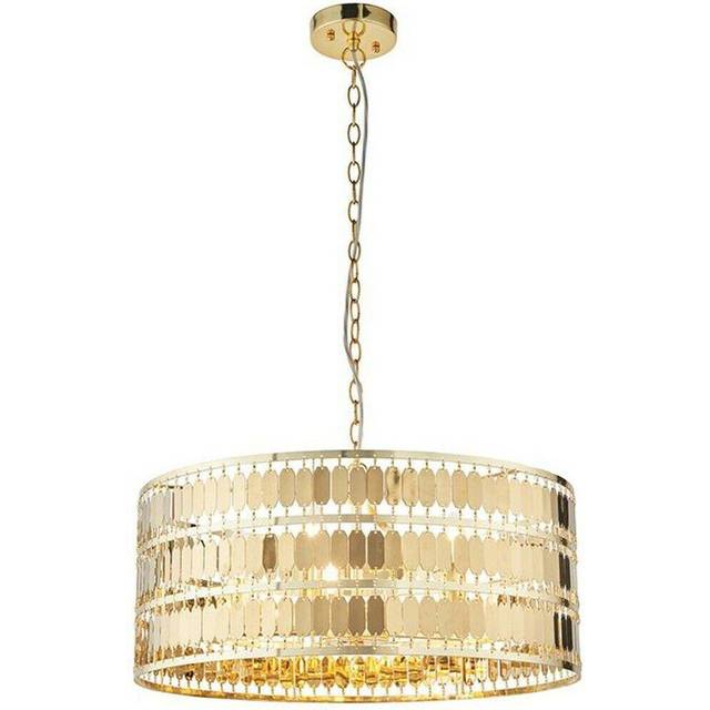 Hanging Ceiling Pendant Light Hex Gold Plate Shade 5 Bulb Modern Dimming Feature