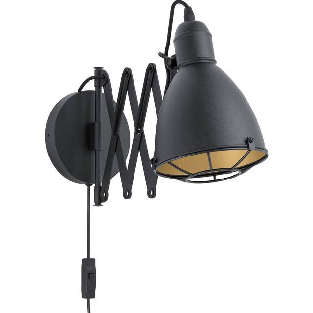 LED Wall Light / Sconce Black & Gold Adjustable Round Shade 1 x 28W E27 Bulb