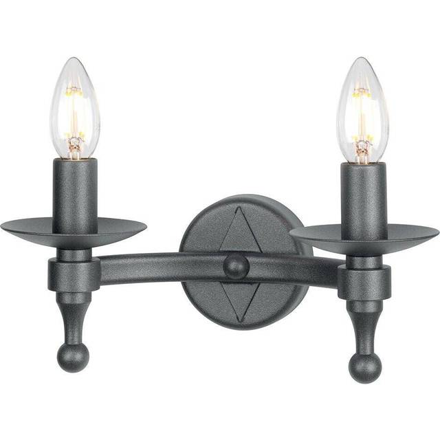 Twin Wall Light Wrought Iron Style 2 Lights Graphite Finish Black LED E14 60W