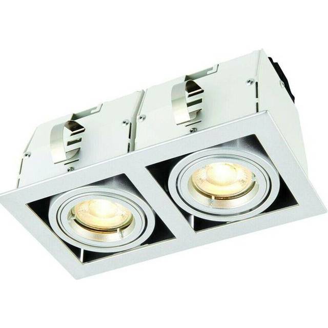 Double Square Adjustable Head Ceiling Spotlight Silver GU10 7W Box Downlight