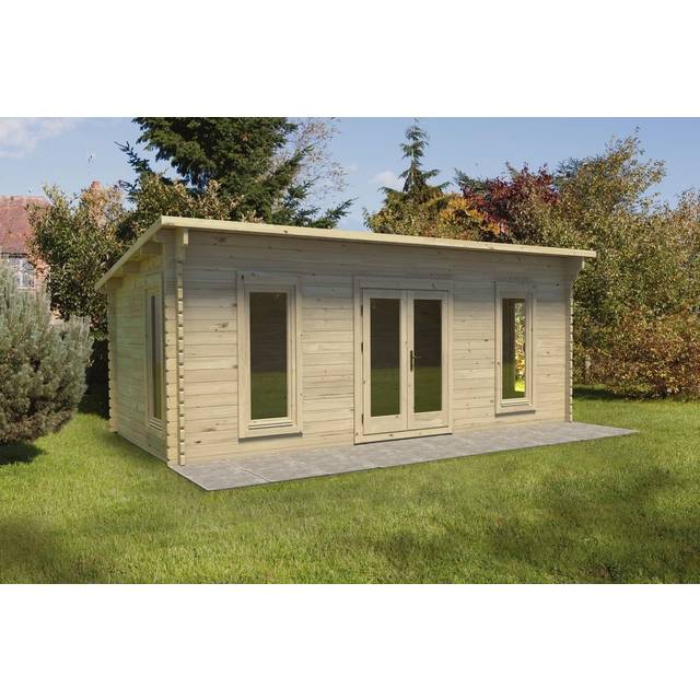 Forest Garden Forest Arley Pent Roof Double Glazed Log Cabin (34kg Polyester Felt, plus Underlay ) 6.0m x 3.0m Natural Timber