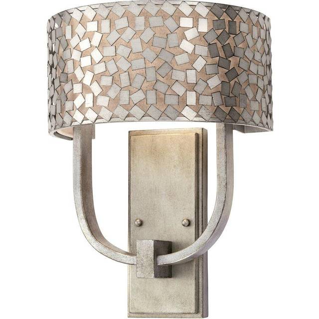 Twin Wall Light Light Metal Chips Off White Linen Shade Old Silver LED E27 60W