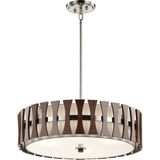 4 Bulb Ceiling Pendant Light Fitting Auburn Stained Wood LED E27 100W Bulb