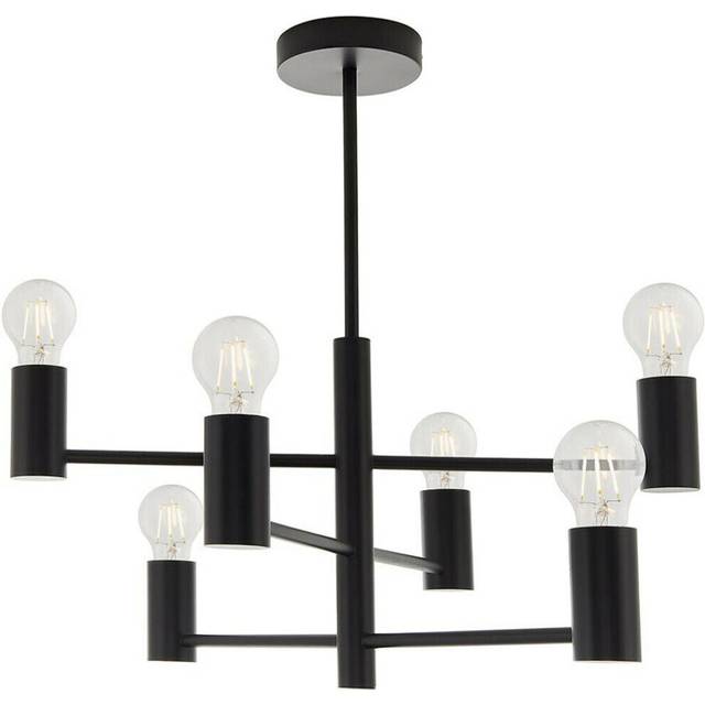 Semi Flush Ceiling Lamp Matt Black 6x Bulb Multi Light Industrial Urban Pendant