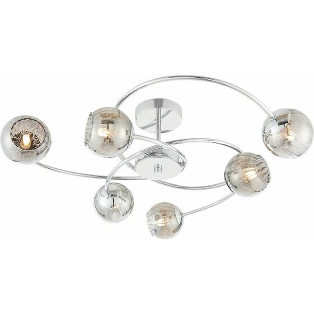 Semi Flush Ceiling Light Chrome & Mirror Glass Shade 6x Lamp Hanging Pendant