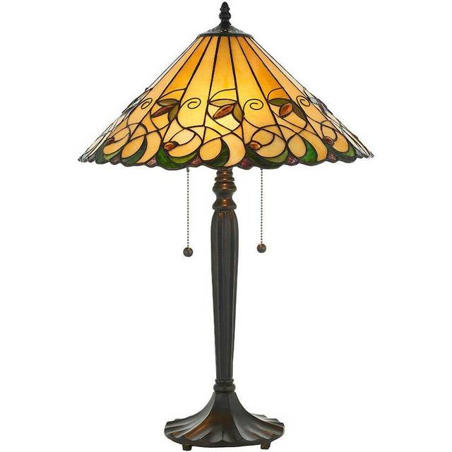 Tiffany Glass Table Lamp Light Dark Bronze & Amber Bead Art Nouveau Shade i00210