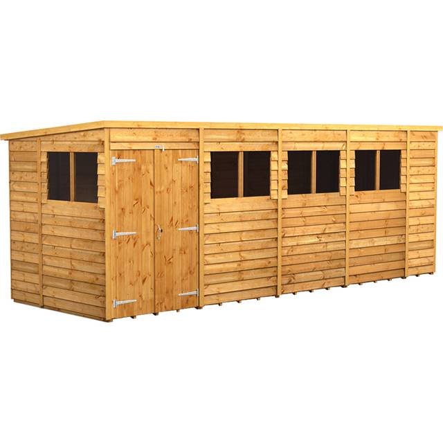 18X6 Power Overlap Pent Double Door Shed, Brown