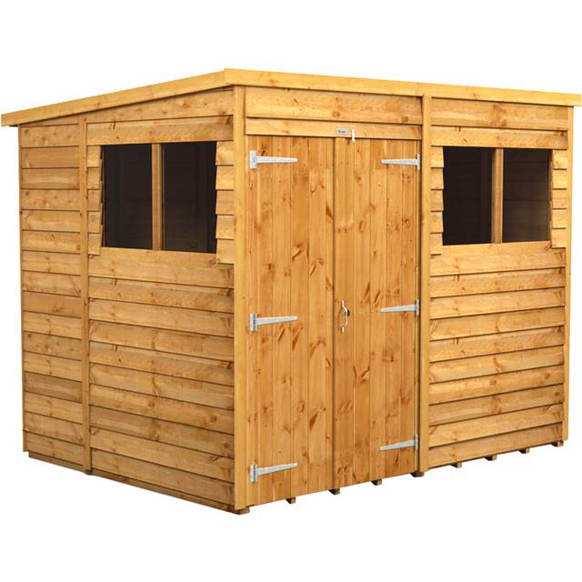 8X6 Power Overlap Pent Double Door Shed, Brown