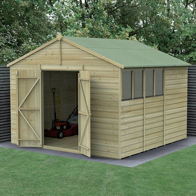 Beckwood 10x10 Pressure Treated Shiplap Apex Garden Shed - Natural (320.7cm W X 300.6cm D X 244.2cm H)