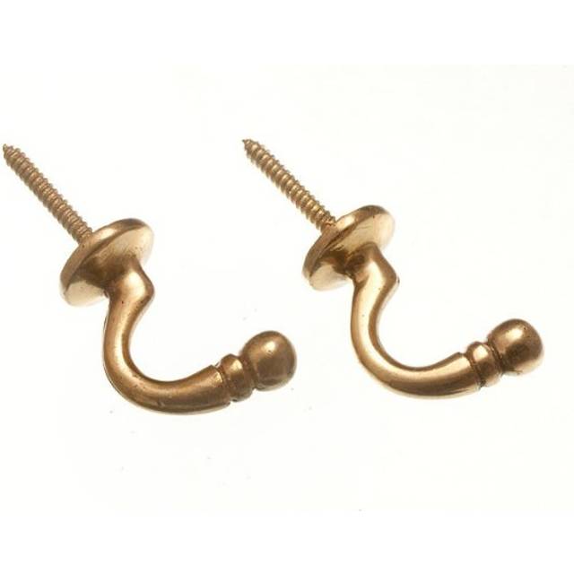 Pair Antique Brass Ball End Curtain Tie Back Hold Hooks
