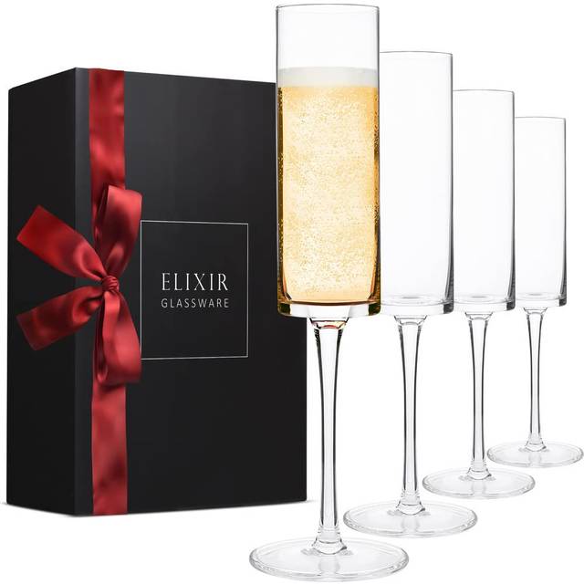 ELIXIR gLASSWARE champagne Flutes, Edge champagne glass Set of 4 - Modern & Elegant for Women, Men, Wedding, Anniversary, christmas, Birthday - 6oz,