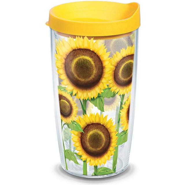 Tervis Plastic Sunflowers Tumbler with Wrap and Yellow Lid 16oz  Clear