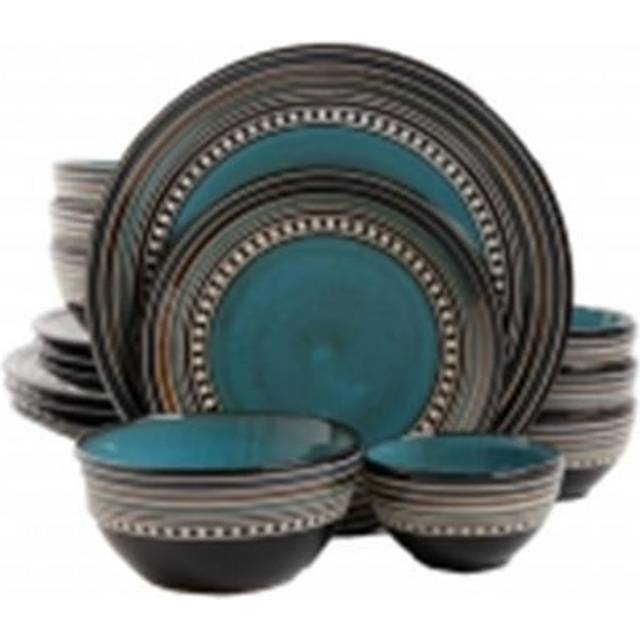 Gibson 92590.16 Elite Cafe Versailles Double Bowl Dinnerware Set, Blue - 16 Piece