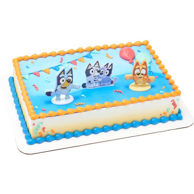 DecoSet Bluey Dance Mode Cake Toppers  3 Piece Cake Decoration With Bluey And Bingo Figurines and Muffin  Socks Poly Pic  For B