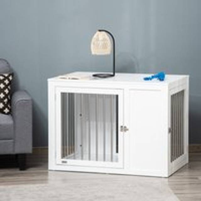 PawHut Dog Crate Pet Cage Kennel Furniture Style - White / 107cm