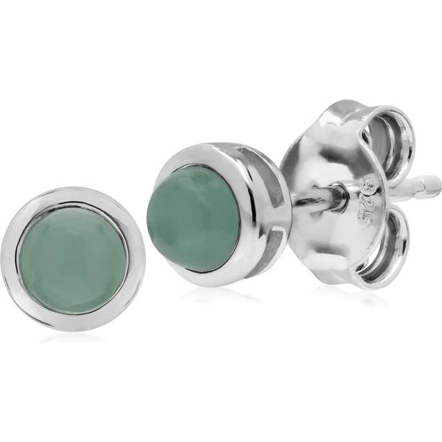 Classic Round Jade Bezel Stud Earrings in 925 Sterling Silver