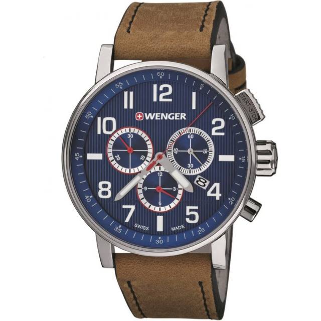 Wenger unisex-armbandsur 01.0343.101 WENGER ATTITUDE CHRONO analog kvarts läder 01.0343.101 WENGER ATTITUDE CHRONO