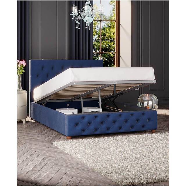 Laurence Llewelyn-Bowen Luna King Size Navy Plush Velvet Ottoman Bed - Blue