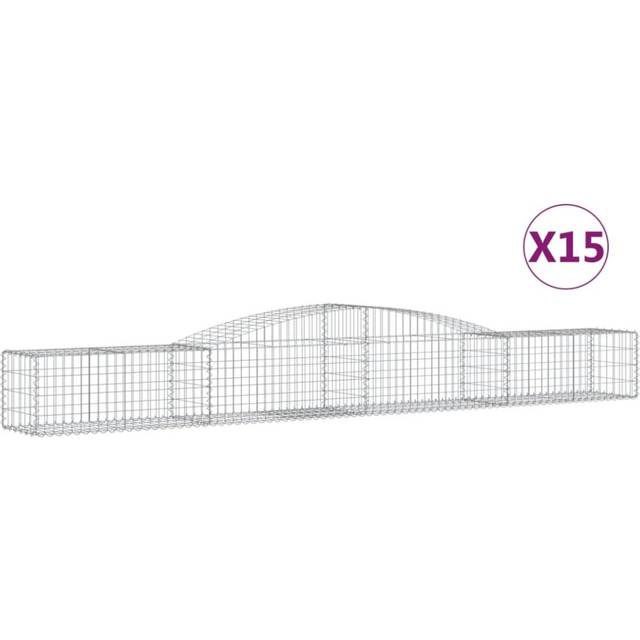 vidaXL Arched Gabion Baskets 15 pcs 400x50x40/60 cm Galvanised Iron - Silver