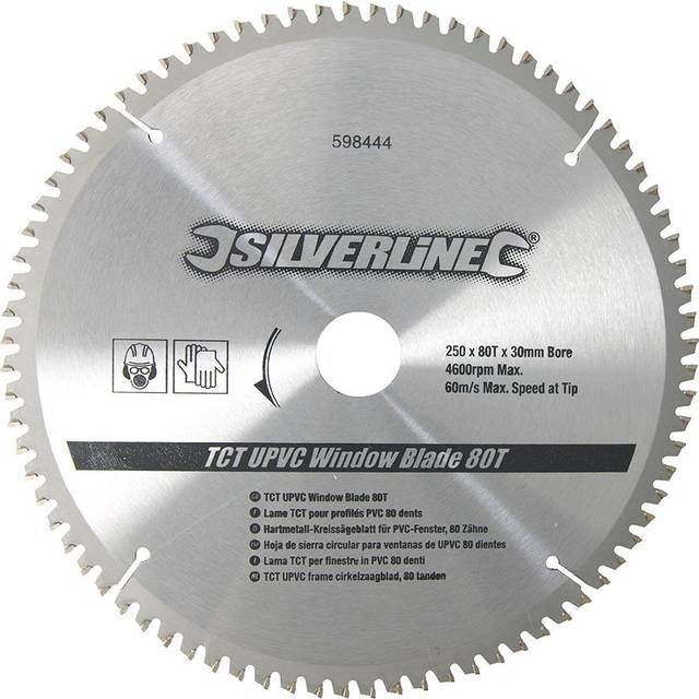 Silverline TCT uPVC Window Blade 80T 250 X 30 - 25, 20, 16mm Rings