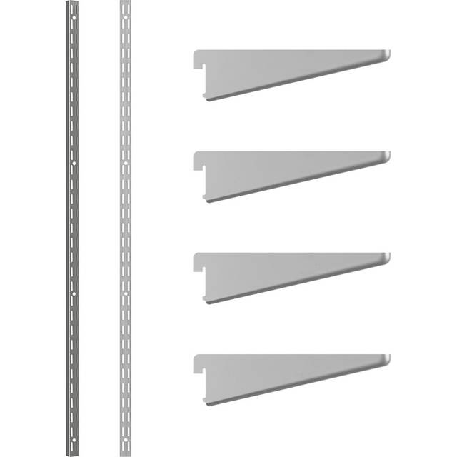 Rothley Twin Slot Shelving Kit In Krome 4 Inch Brackets And 63 Inch Uprights, Silver