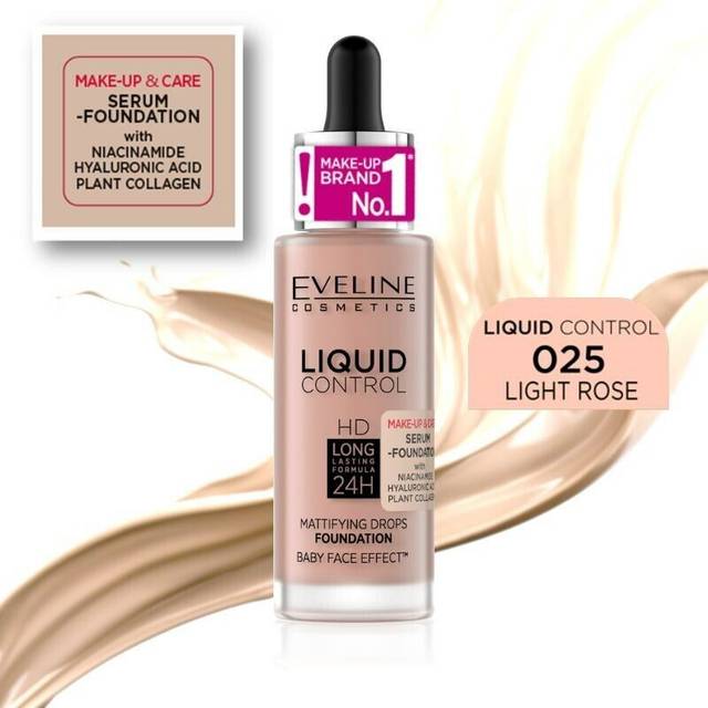 Eveline Cosmetics Liquid Control Flydende foundation Med pipette Skygge 025 Light Rose 32 ml