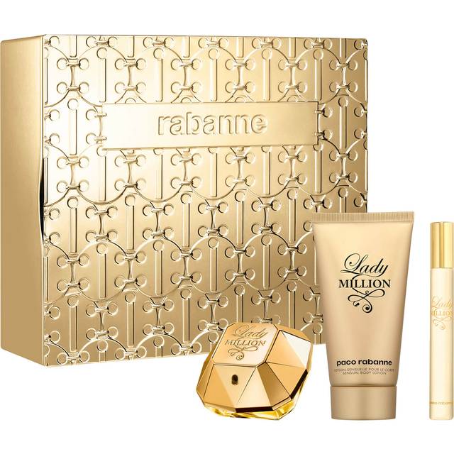 Paco Rabanne Lady Million 50ml Eau De Parfum + 10ml Eau De Parfum Spray + 75ml Body Lotion Gift Set
