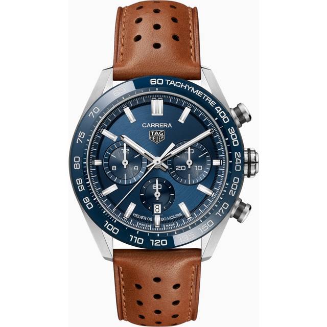 TAG HEUER Carrera CHRONO 44MM AUTO Leather Men's Watch CBN2A1A.FC6537 - Blue - 44 mm