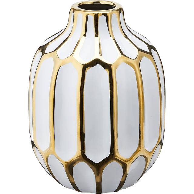 Sagebrook Hem knopp keramiska vaser dekorativ keramisk blomvas accent del, vardagsrum, badrum, kontor och sovrumsdekor, speciella tillfällen blomsterarrangemang mittpunkt, 20 cm vit/guld