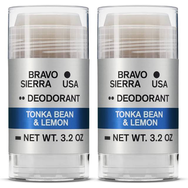 Aluminum-Free Natural Deodorant for Men by Bravo Sierra  2-Pack - Long Lasting All-Day Odor and Sweat Protection - Tonka Bean & Lemon  3.2 oz - Parabe