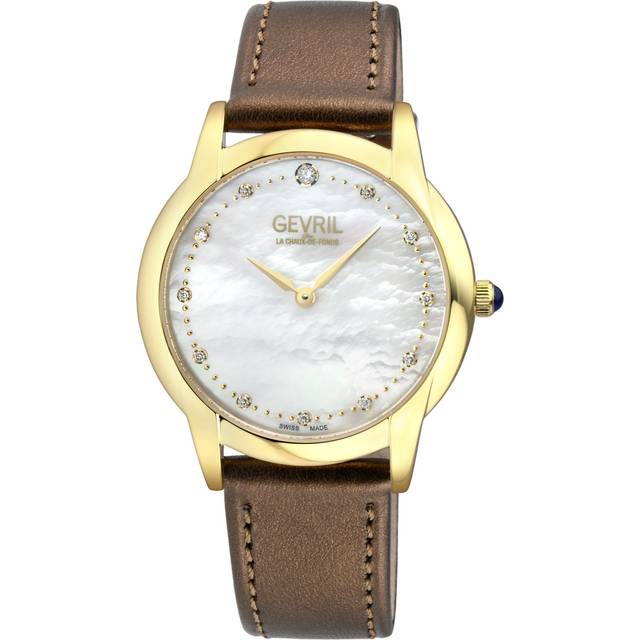 Gevril Womens Airolo Swiss Diamond 13021 Italian Croc Leather Quartz Watch - Gold - One Size