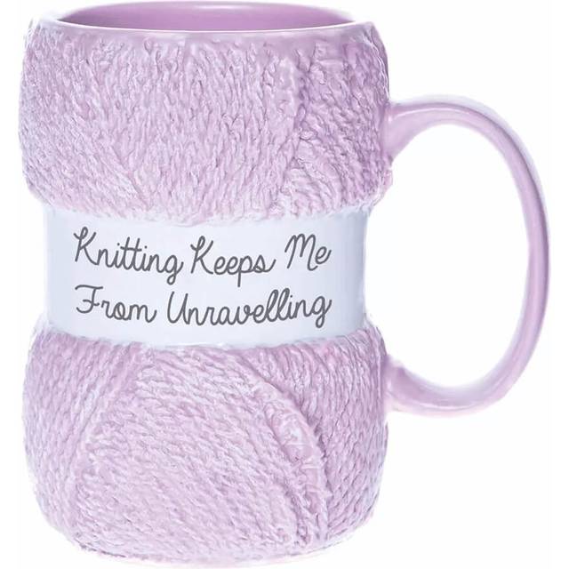 "Knitting Keeps Me From Unravelling" Ball of Wool Novelty Mug