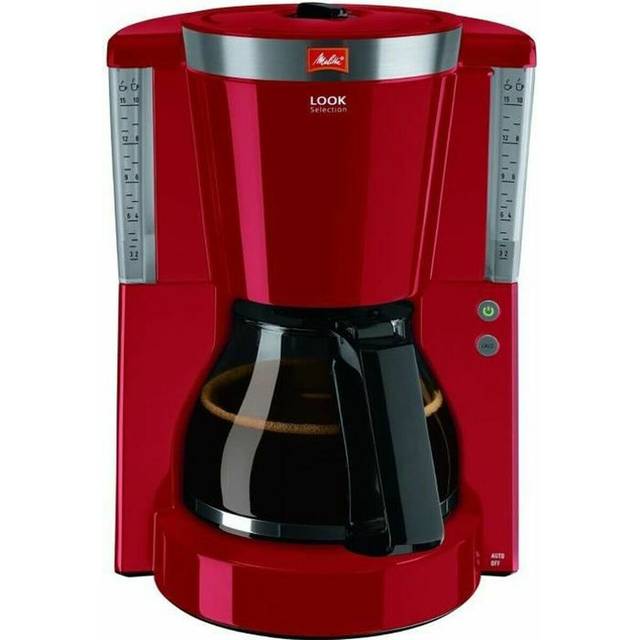 Melitta Look IV Selection, 1011-17, filterkaffemaskin med glaskanna, håller värmen, aromväljare, röd/borstat stål