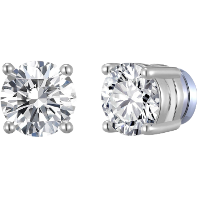 Silver plated round magnetic clip on stud earrings created with zircondia® cryst