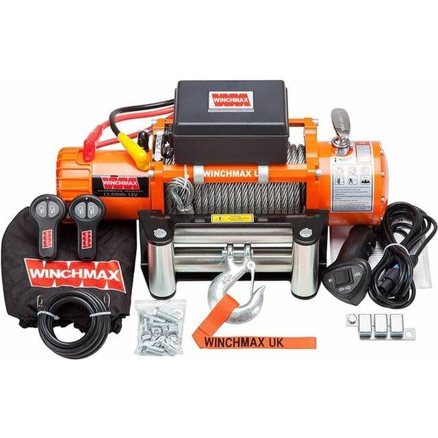 Winchmax - 13,500lb (6,123kg) Original Orange 12v Electric Winch, no Rope, no Fairlead. Twin Wireless Remote Control