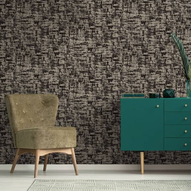 Holden Decor Brindle Flock Texture Black Wallpaper 10m x 53cm, Black