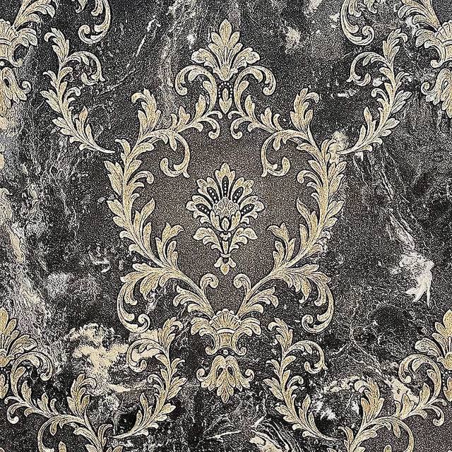 Vasari Sienna Damask Marble Black Gold Wallpaper Luxury Italian Textured Vinyl