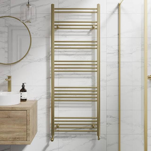 DuraTherm Heated Towel Radiator Brushed Brass 1600 x 600mm Flat