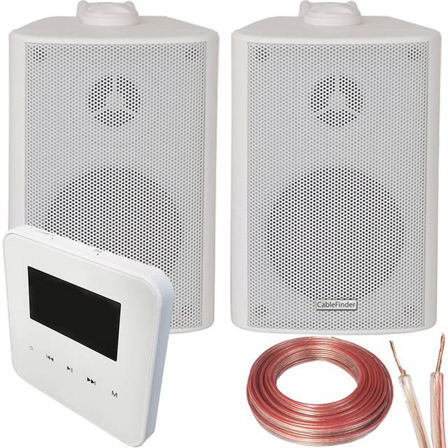 100W WiFi & Bluetooth Wall Mounted Amplifier & 2x 60W White Wall Speakers System - One Size