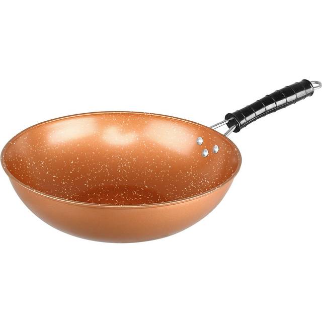 Copper Wok Stir Fry Non Stick Cooking Frying Pan Large 30cm 12" - Copper - Bronze