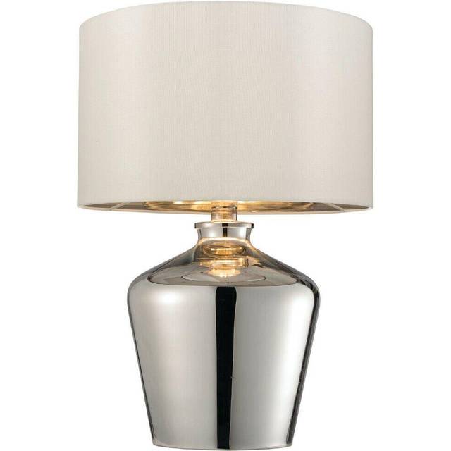 Modern Mirror Table Lamp Gloss Chrome Glass & Ivory Shade Feature Bedside Light