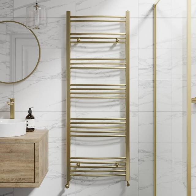 DuraTherm Curved Heated Towel Radiator Brushed Brass 1600 x 600mm