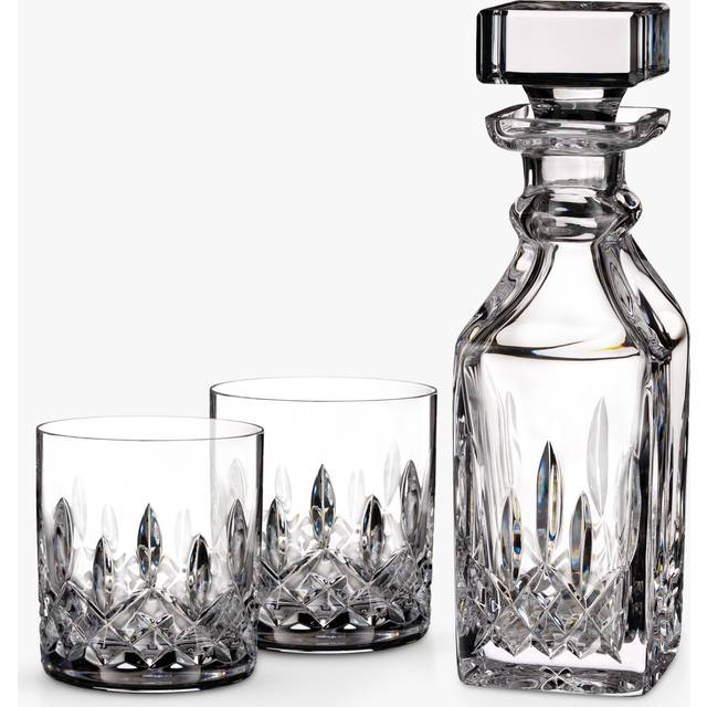 Waterford Crystal Lismore Cut Glass Small Square Decanter & Tumblers Set, 3 Piece, Clear
