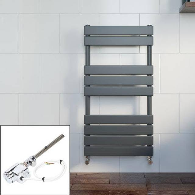 DuraTherm Dual Fuel Flat Panel Heated Towel Radiator - 950 x 500mm - Thermostatic Anthracite