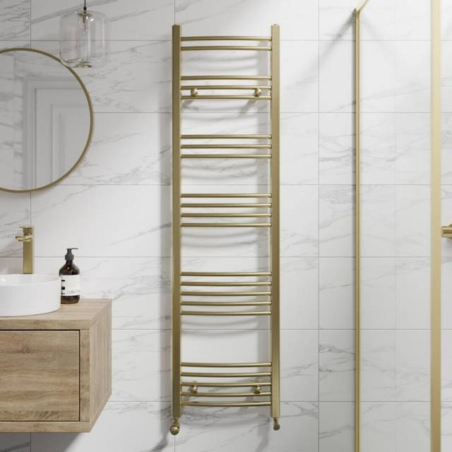 DuraTherm Curved Heated Towel Radiator Brushed Brass 1600 x 450mm