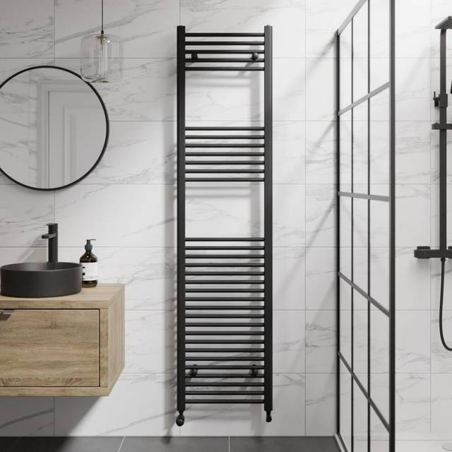 DuraTherm Heated Towel Rail Matt Black 1800 x 450mm Flat