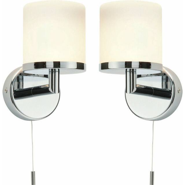 2 PACK IP44 Bathroom Wall Light Chrome Diffused Glass Modern Round Fitting Lamp
