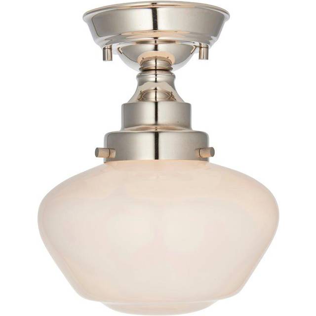 Polished Nickel Semi Flush Ceiling Light Fitting & Opal Glass Shade Low Profile