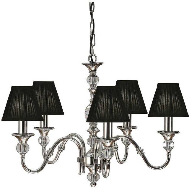 Diana Ceiling Pendant Chandelier Bright Nickel & Black Pleat Shade 5 Lamp Light