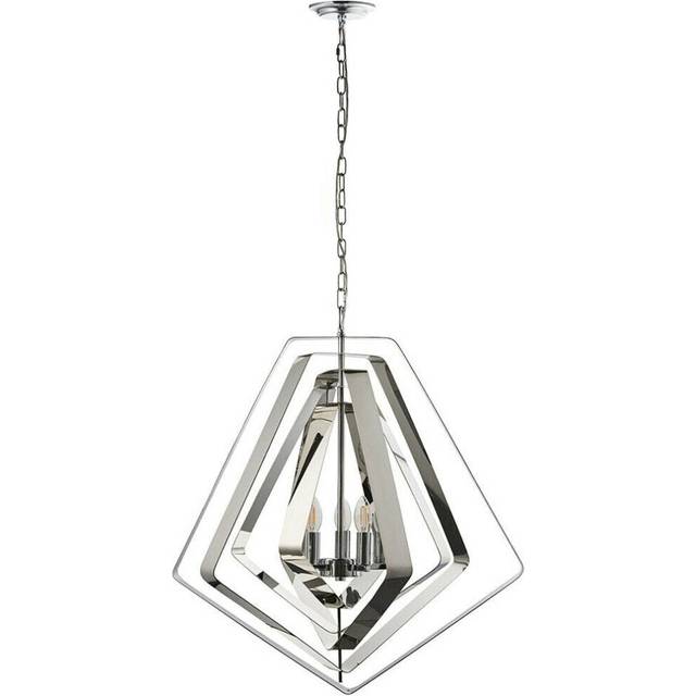 Hanging Ceiling Pendant Light Polished Chrome Ring Shade Modern 3 Bulb Lamp